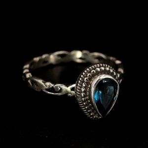 Sterling Silver - SARDA Teardrop Topaz Pebbled Solitaire Ring Size 7 - 2.5g